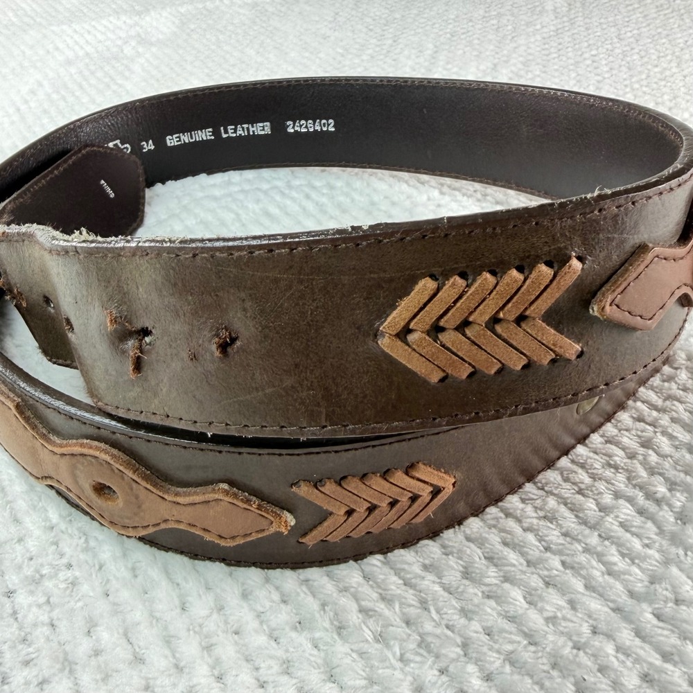 Nocona Belt Co Mens Brown Leather Western Woven Inlay Concho Belt 34 2426402